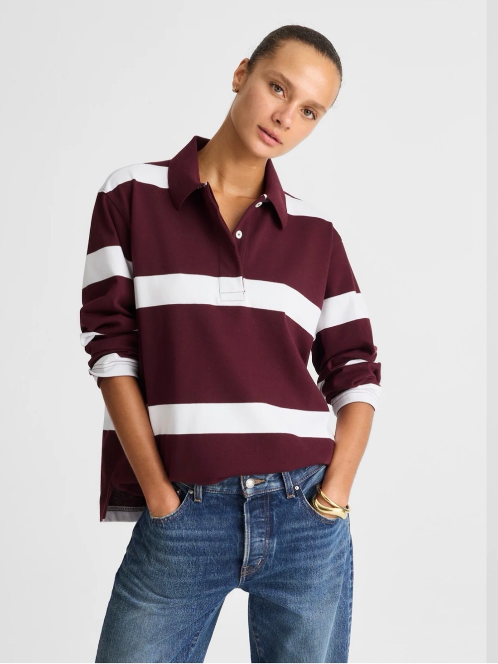 Madewell Burgundy and White Striped Rugby Polo Size XS